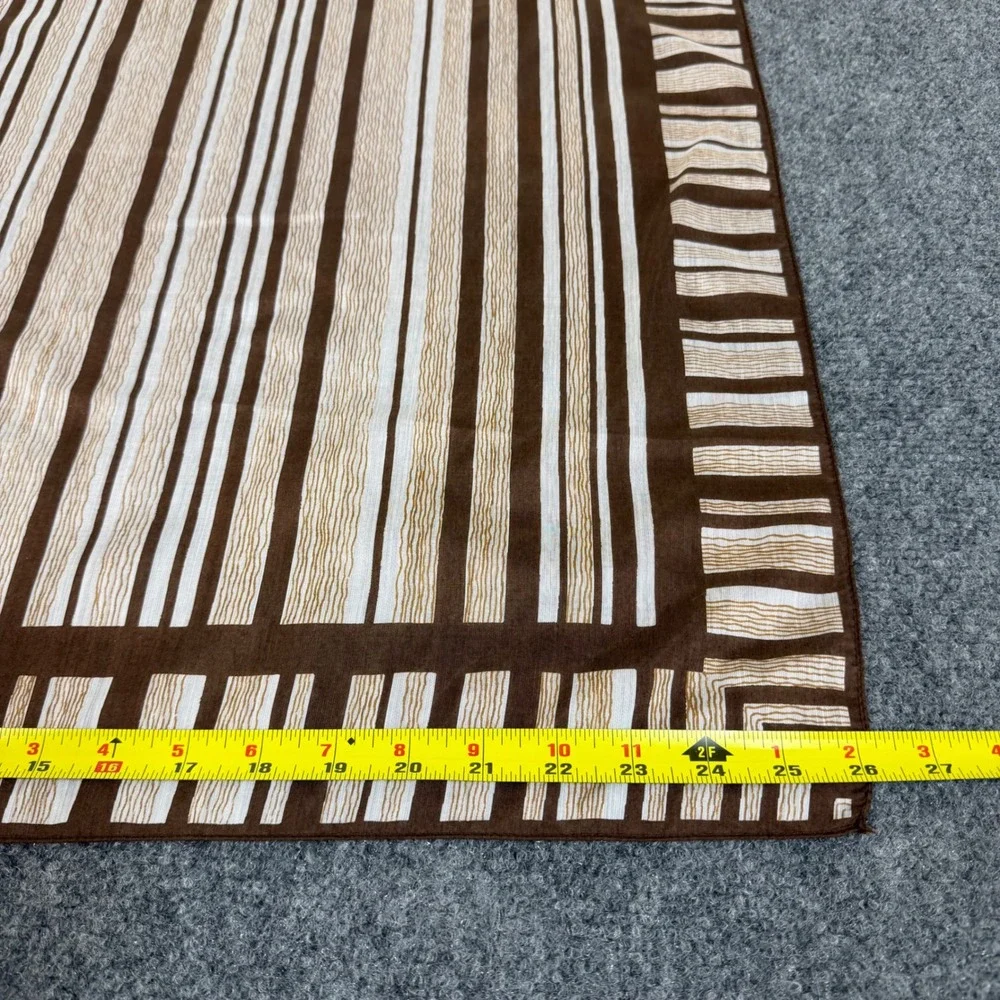 Vintage Japan Brown Striped Square Scarf Rayon Nylon RN 25495 Geometric 26x26